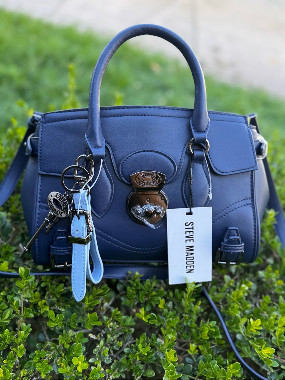 Steve Madden Blue Mini Satchel with Charm Accents